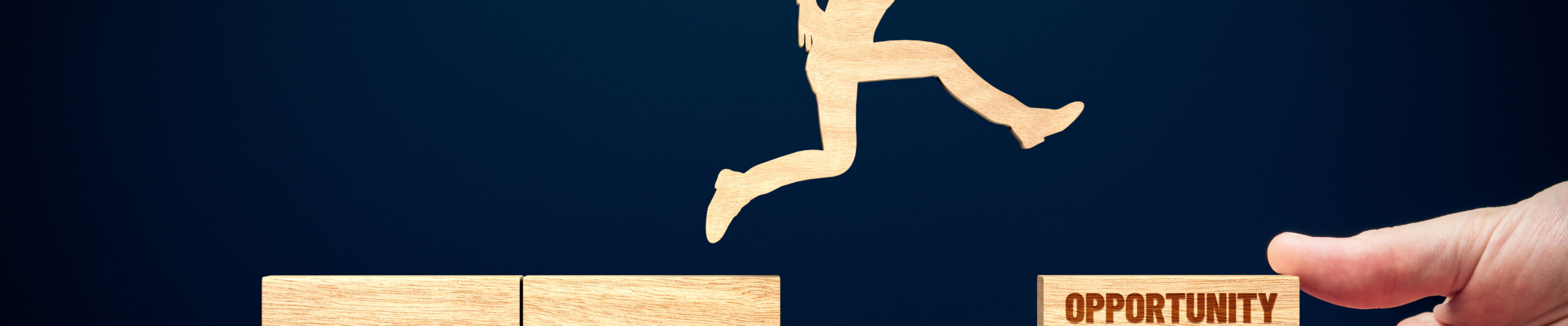 Coach motivate to personal development and jump for opportunities in new post-covid era. Success and career growth concept. Businessman do the big jump into the new post-covid era after corona crisis.