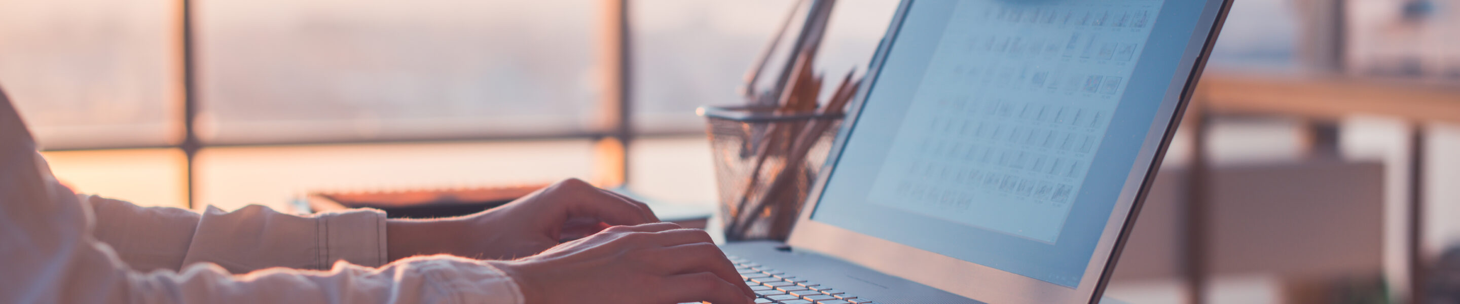 Adult businesswoman working at home using computer, studying business ideas on a pc screen on-line